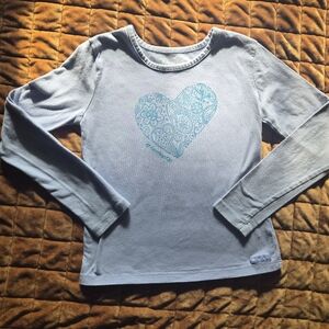 🧸American Girl Girls Long Sleeve Paisley Heart Shirt Blue Size 7/8